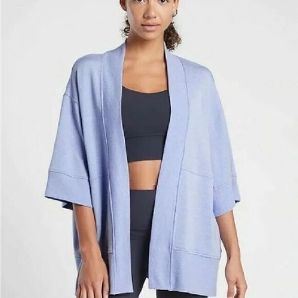 Athleta Lotus Wrap Cardigan Sz XXS/XS Blue Oversized Open Front  with Pockets - Picture 6 of 7